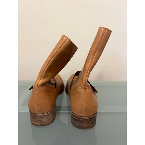 Coach moto Amy biker boots women’s 7.5 B cognac tan leather mid calf harness - Picture 3 of 6